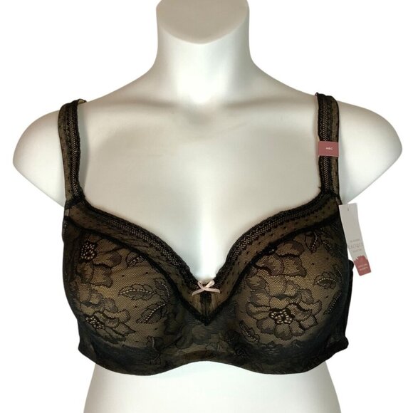 Cacique Modern Collection Lightly Lined Lace Balconette Bra Black Size 46C - Picture 1 of 6